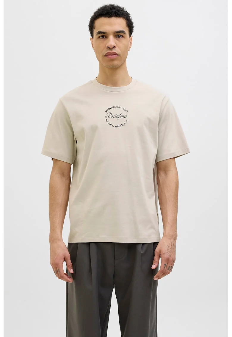 Tricou regular fit din bumbac cu imprimeu grafic pe partea din spate, Galben/Portocaliu persan/Grej