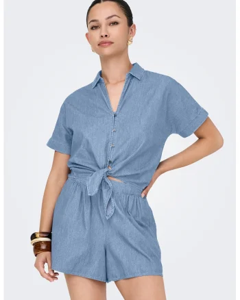 Camasa crop cu decolteu in V, Albastru deschis