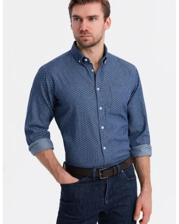 Camasa din material chambray cu imprimeu grafic, Albastru inchis/Alb murdar