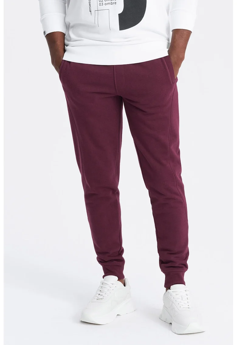 Pantaloni de trening din bumbac cu buzunare laterale, Visiniu