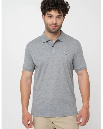 Tricou polo de bumbac, Gri inchis melange