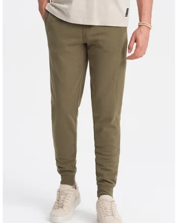 Pantaloni de trening din bumbac cu buzunare laterale, Verde masliniu