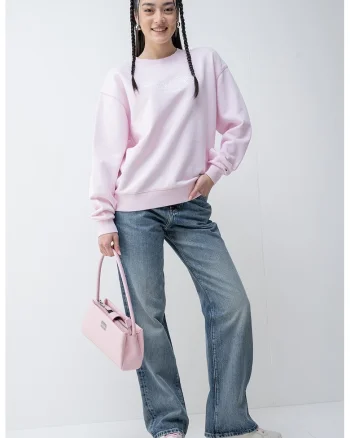 Bluza de trening cu maneci cazute, Alb/Roz pastel