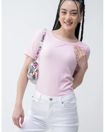 Tricou slim fit striat, Roz pal