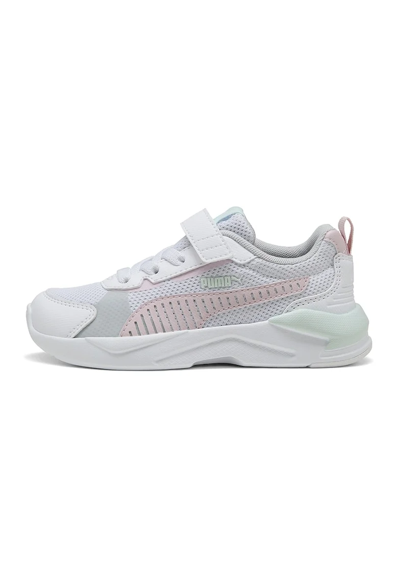 Pantofi sport din material textil si piele ecologica cu inchidere velcro X-Ray 3, Alb/Roz pastel/Verde menta
