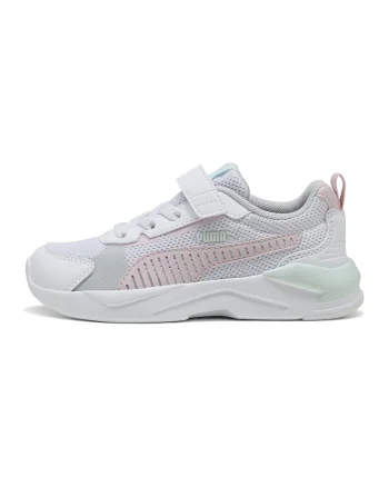 Pantofi sport din material textil si piele ecologica cu inchidere velcro X-Ray 3, Alb/Roz pastel/Verde menta