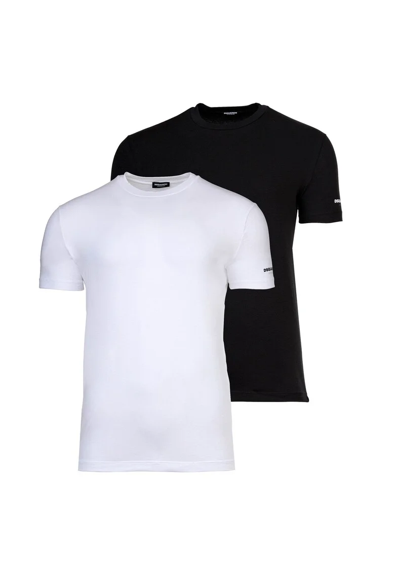 Set de tricouri cu decolteu la baza gatului - 2 piese, Alb/Negru