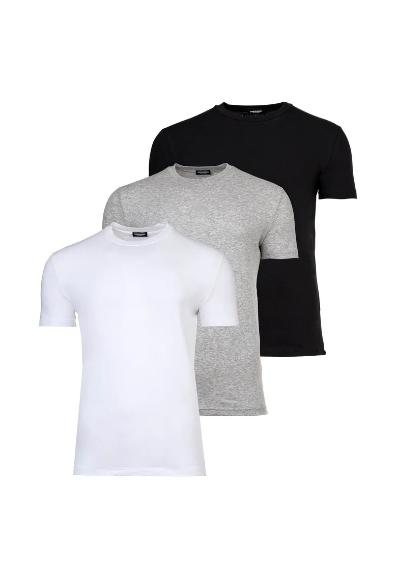 Set de tricouri cambrate - 3 piese, Alb/Negru/Gri
