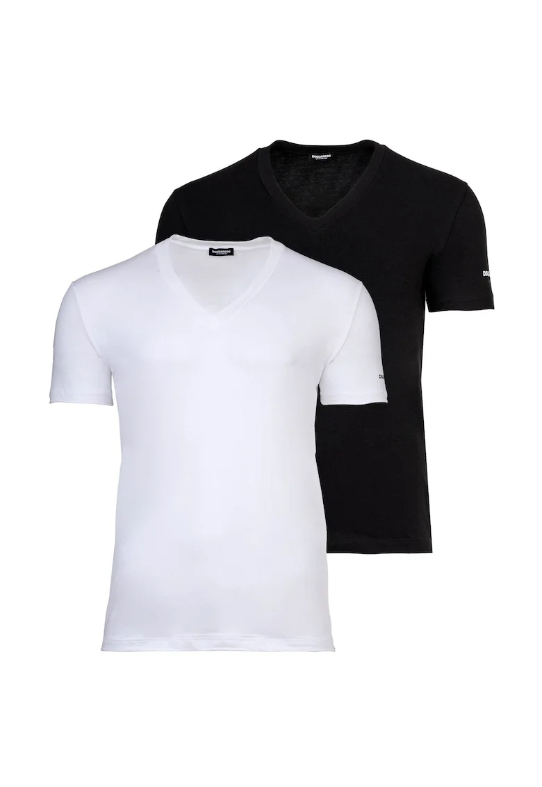 Set de tricouri cu decolteu in V - 2 piese, Alb/Negru