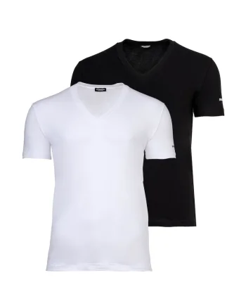 Set de tricouri cu decolteu in V - 2 piese, Alb/Negru