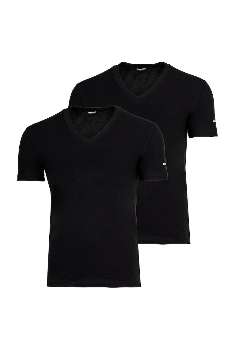 Set de tricouri cu decolteu in V - 2 piese, Negru