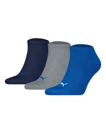 Set de sosete unisex pana la glezna cu imprimeu logo - 3 perechi, Gri melange/Albastru