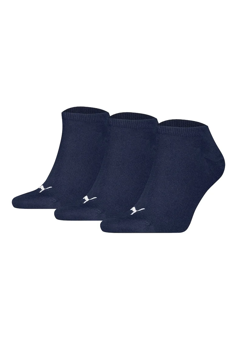 Set de sosete unisex pana la glezna cu imprimeu logo - 3 perechi, Alb/Bleumarin