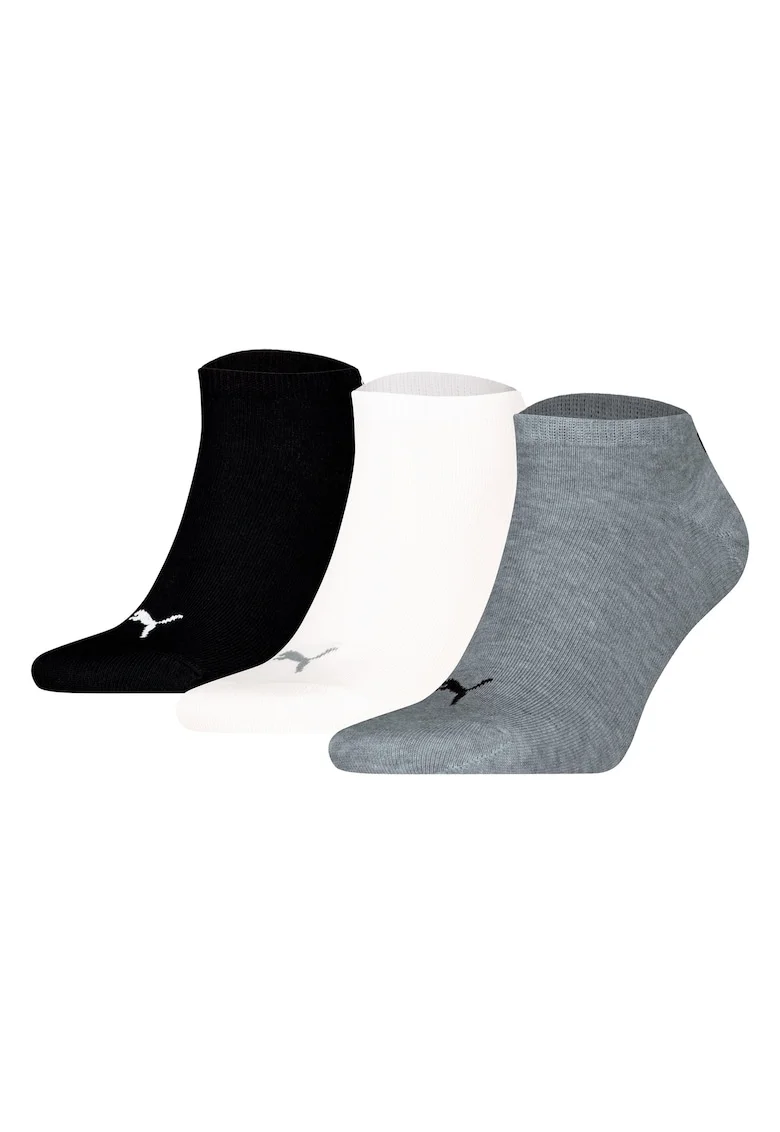 Set de sosete unisex pana la glezna cu imprimeu logo - 3 perechi, Alb/Negru/Gri