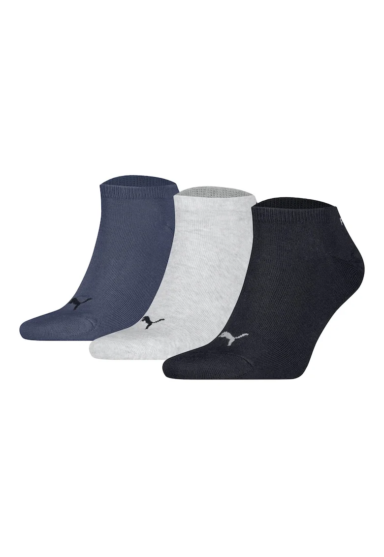 Set de sosete unisex pana la glezna cu imprimeu logo - 3 perechi, Gri/Albastru