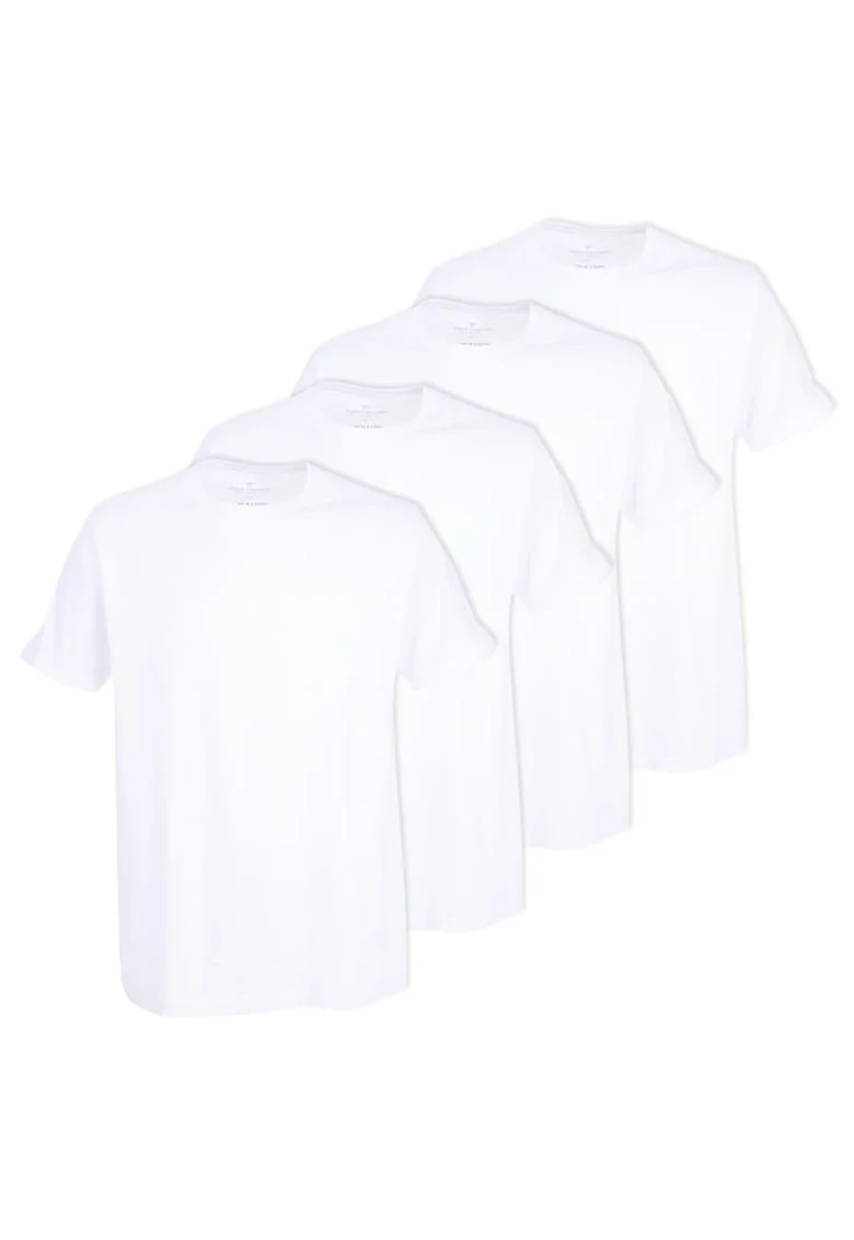 Set de tricouri cu decolteu rotund - 4 piese, Alb