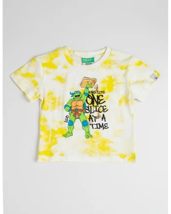 Tricou cu model si decolteu la baza gatului, Alb murdar/Galben mustar