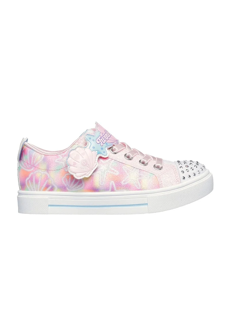 Pantofi sport de piele ecologica cu model grafic, Roz deschis