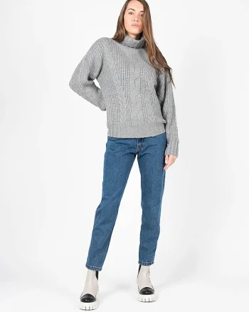 Pulover lejer cu model torsade, Gri