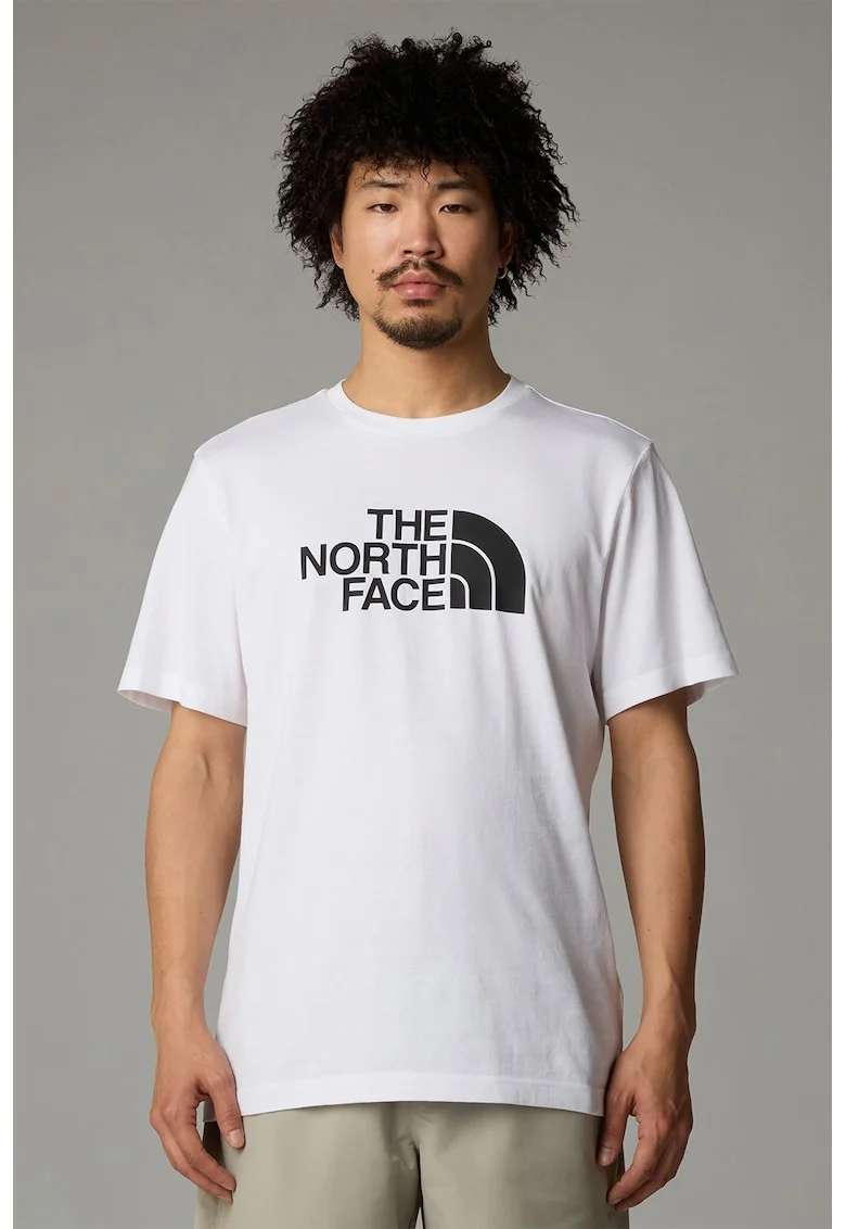 Tricou regular fit cu decolteu la baza gatului si imprimeu logo, Alb/Negru