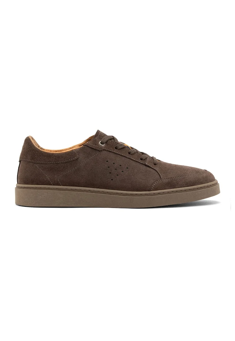 Pantofi sport din piele intoarsa cu sireturi, Maro taupe