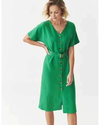 Rochie midi cu croiala dreapta si decolteu in V, Verde