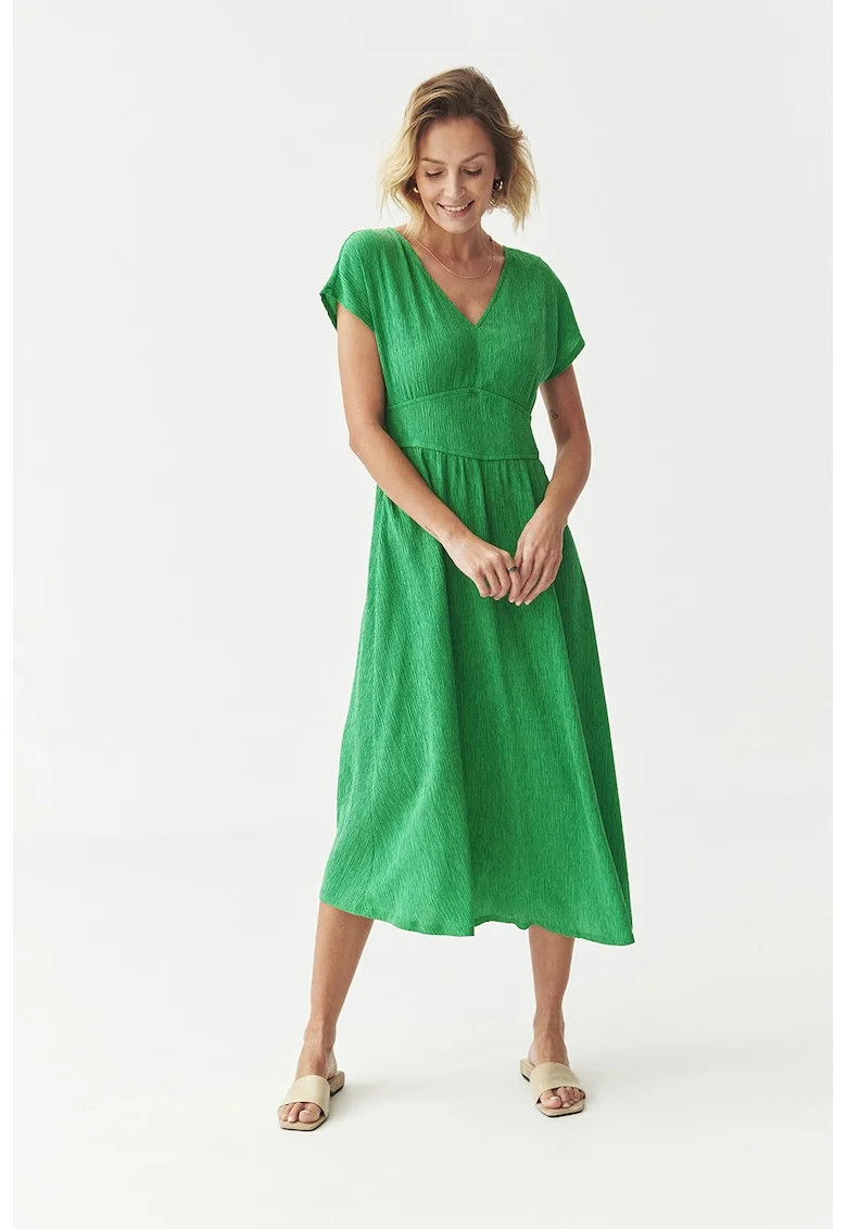 Rochie midi cu croiala evazata si decolteu in V, Verde