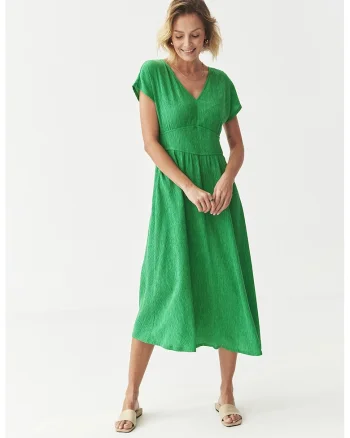 Rochie midi cu croiala evazata si decolteu in V, Verde