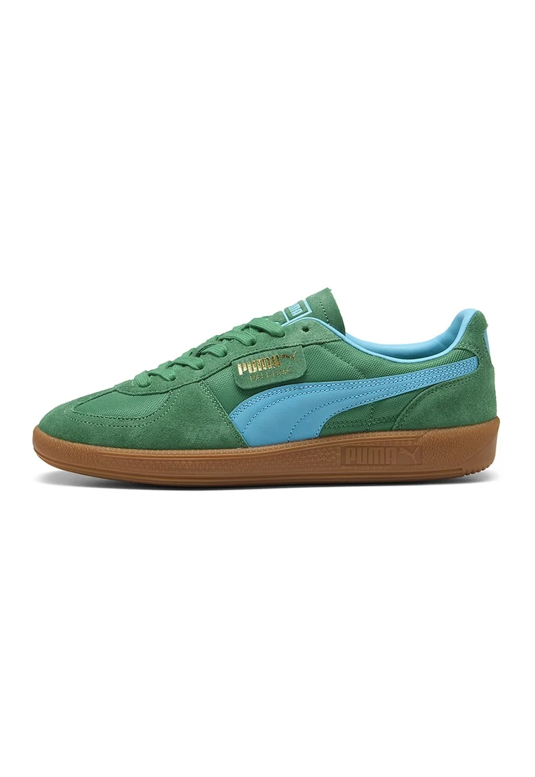 Pantofi sport din piele intoarsa cu garnituri din material textil, Verde/Albastru