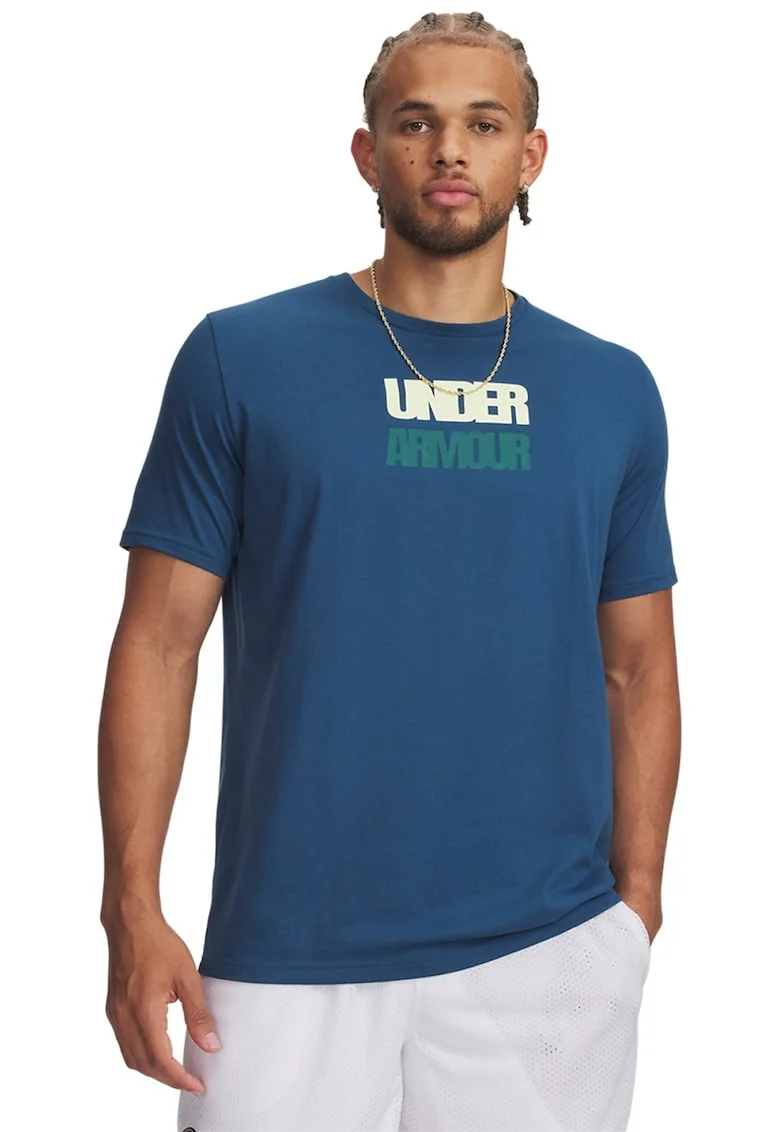 Tricou lejer cu logo Block, Albastru inchis/Galben pal/Lila