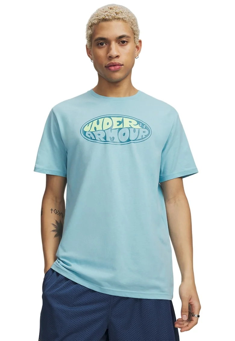 Tricou slim-fit cu imprimeu logo, Albastru pastel