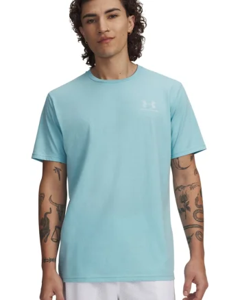 Tricou cu decolteu la baza gatului si logo, Alb/Albastru pastel