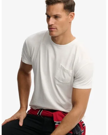Tricou din bumbac si in cu model uni si buzunar aplicat, Alb