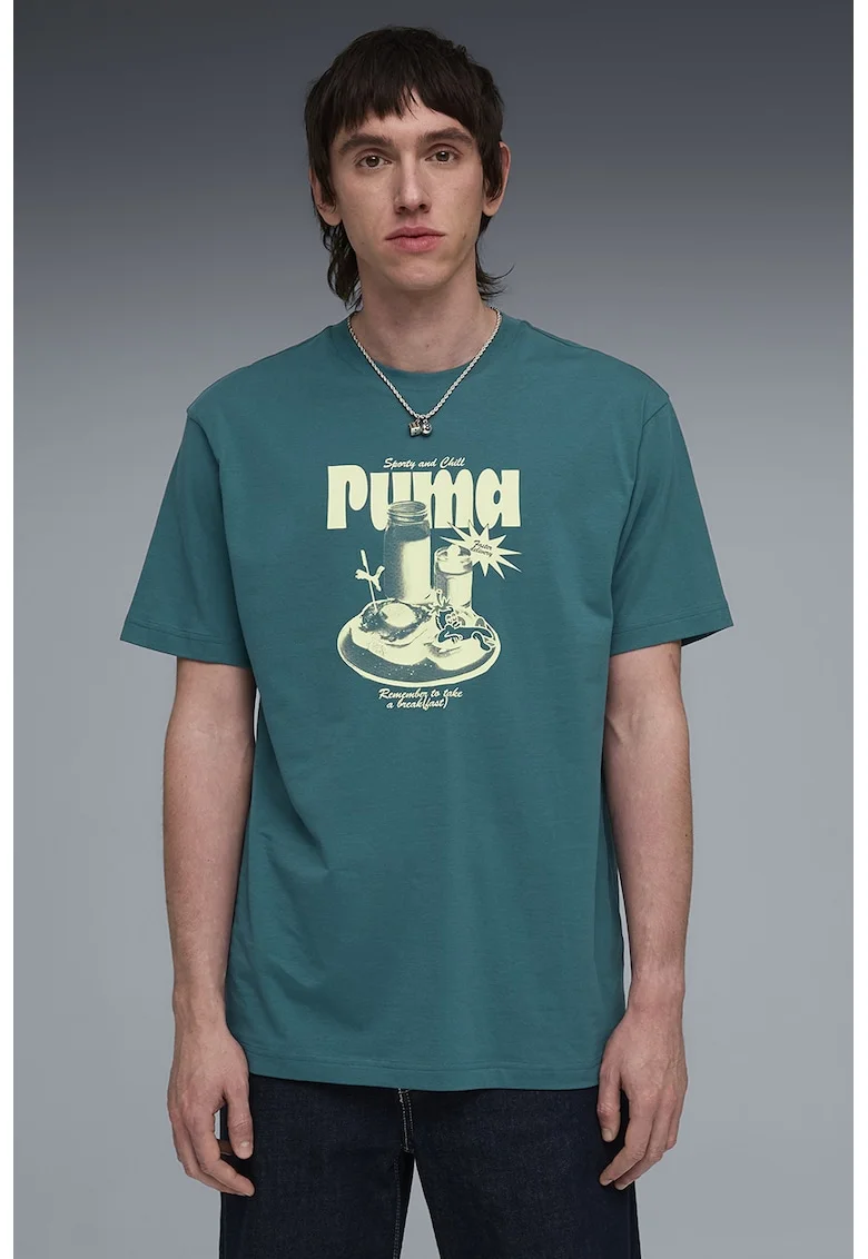 Tricou relaxed fit cu imprimeu logo, Verde englez