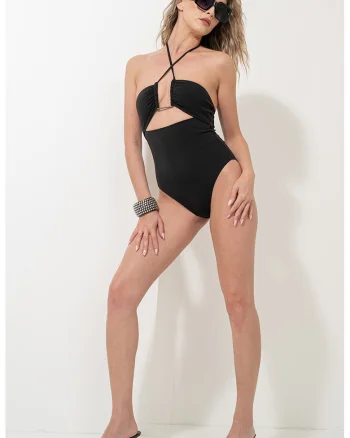 Costum de baie intreg cu decupaje, Negru