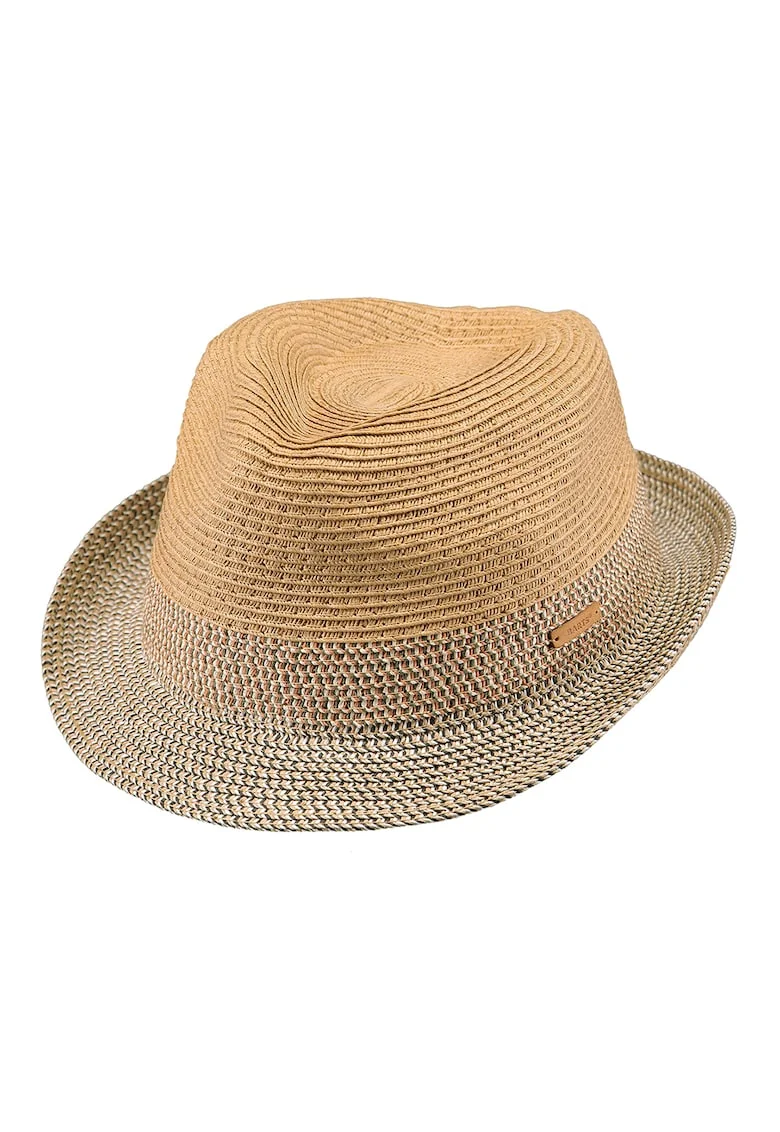 Palarie fedora unisex de paie Patrol, Albastru inchis/Caramel