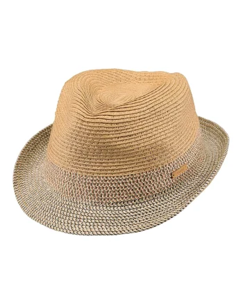Palarie fedora unisex de paie Patrol, Albastru inchis/Caramel