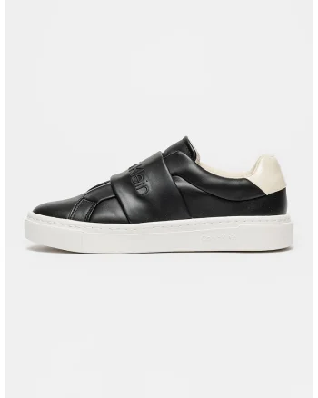 Pantofi sport din piele cu logo, Alb fildes/Negru