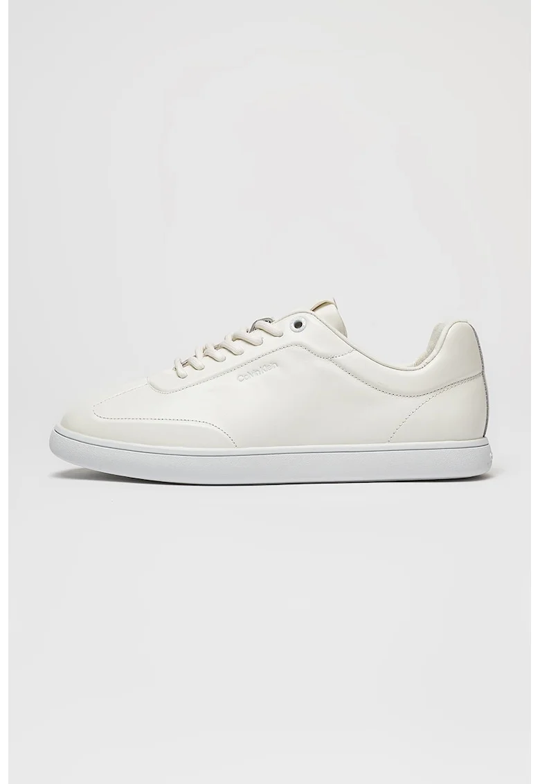 Pantofi sport din piele cu detaliu logo, Alb optic