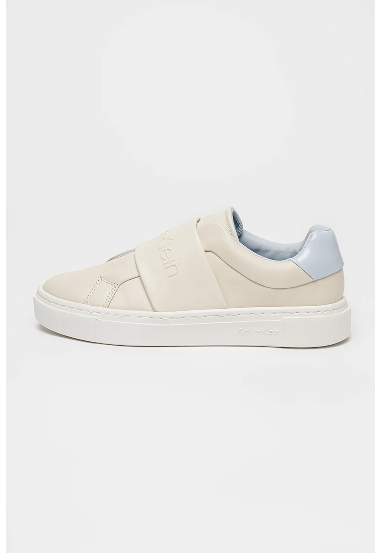 Pantofi sport din piele cu logo, Alb fildes