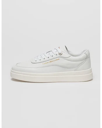 Pantofi sport din piele cu detaliu logo, Alb/Auriu