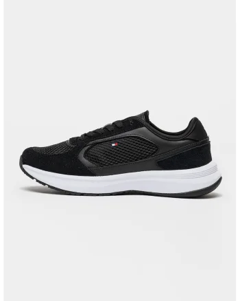Pantofi sport din piele intoarsa cu insertii din material textil, Negru