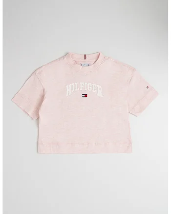 Tricou cu imprimeu logo, Roz melange