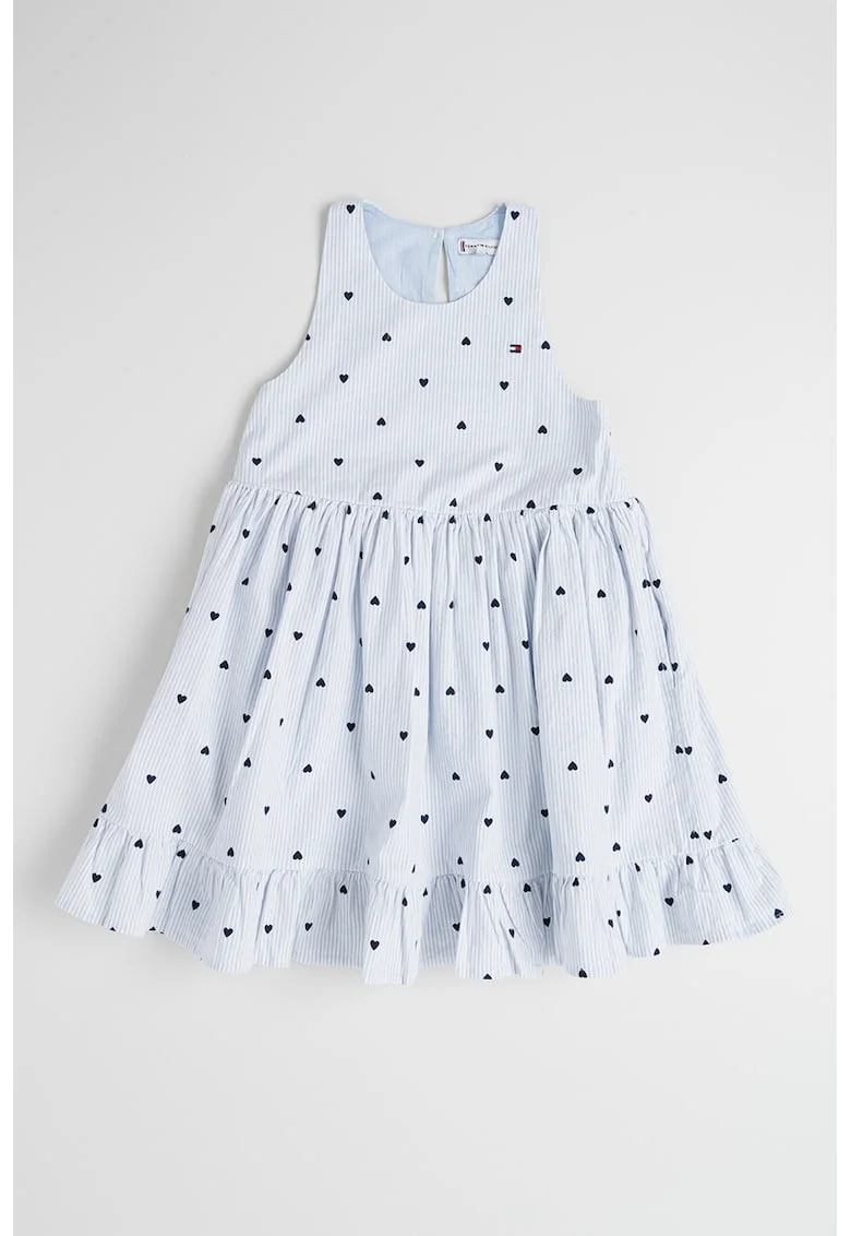 Rochie midi evazata, Alb/Albastru ultramarin/Albastru deschis