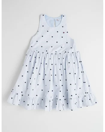 Rochie midi evazata, Alb/Albastru ultramarin/Albastru deschis