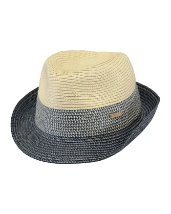 Palarie fedora unisex de paie Patrol, Maro nisip/Bleumarin