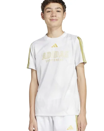 Tricou cu decolteu la baza gatului si imprimeu logo, Auriu/Alb optic