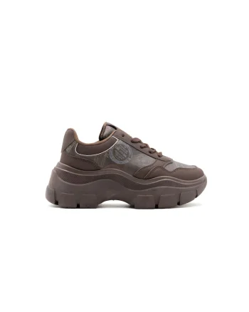 Pantofi sport demi-wedge cu garnituri din material sintetic, Maro