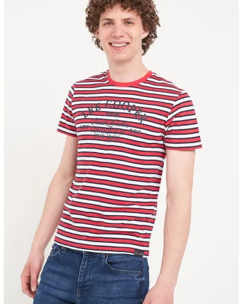 Tricou cu decolteu la baza gatului si model in dungi, Rosu