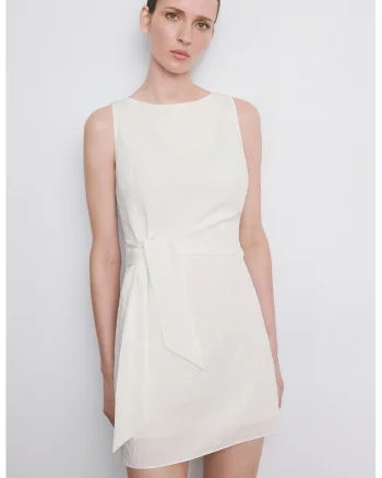 Rochie scurta cu detaliu funda lateral, Alb